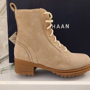 Cole Haan Camea Combat Boots. Sesame Suede. NIB. Size 5.5